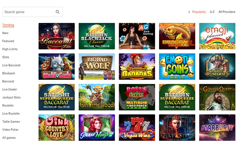 Play Casino Games from over 16 different game providers